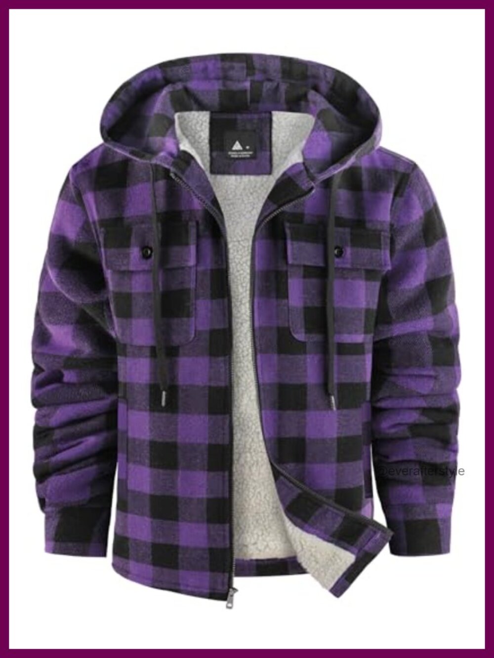 Mens Sherpa Lined Flannel Hoodie Jacket Plaid Zip Up